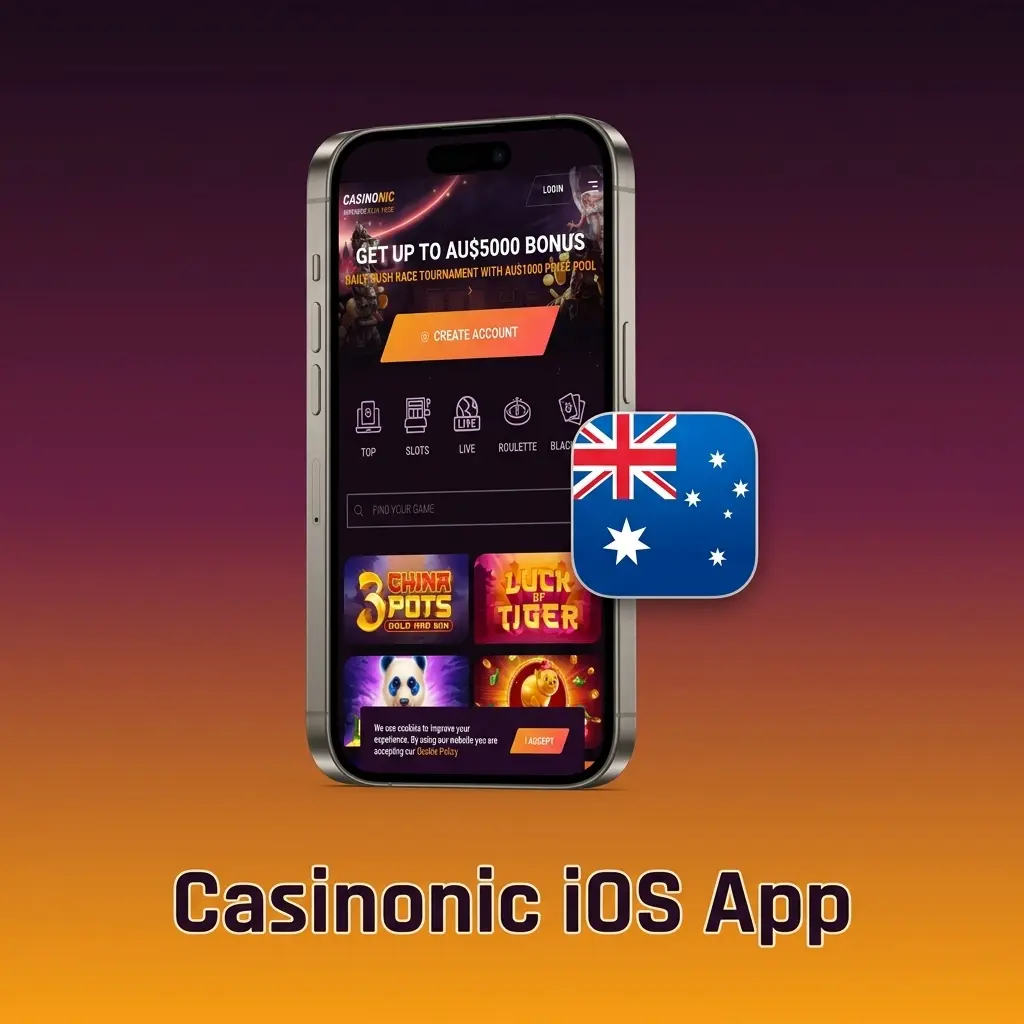 Casinonic iOS app for iPhone and iPad showing casino games, sports betting and payment features on Apple devices in Australia