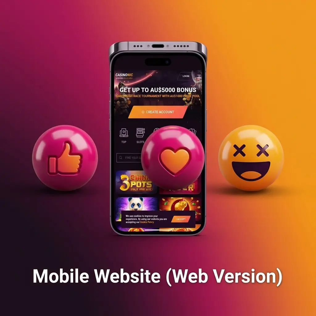 Casinonic mobile website accessible on any smartphone or tablet browser with no download required for full platform access