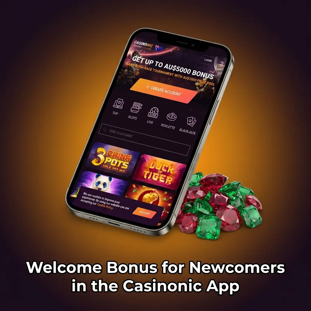 Casinonic app welcome bonus offering 550% up to AU$5,000 for new users on sports or casino first deposit